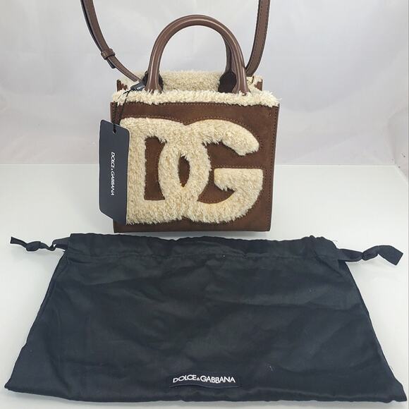 Dolce & Gabbana Handbags - NWD$1645 Dolce & Gabbana Logo DG Faux Suede & Shearling Mini Crossbody Tote Bag
